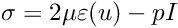 \[ \sigma = 2 \mu \varepsilon(u) -p I \]